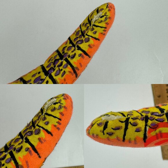 Vtg Play by Play Soft Plush Dinosaur Stuffed Animal Neon Orange Purple Black - Picture 6 of 11